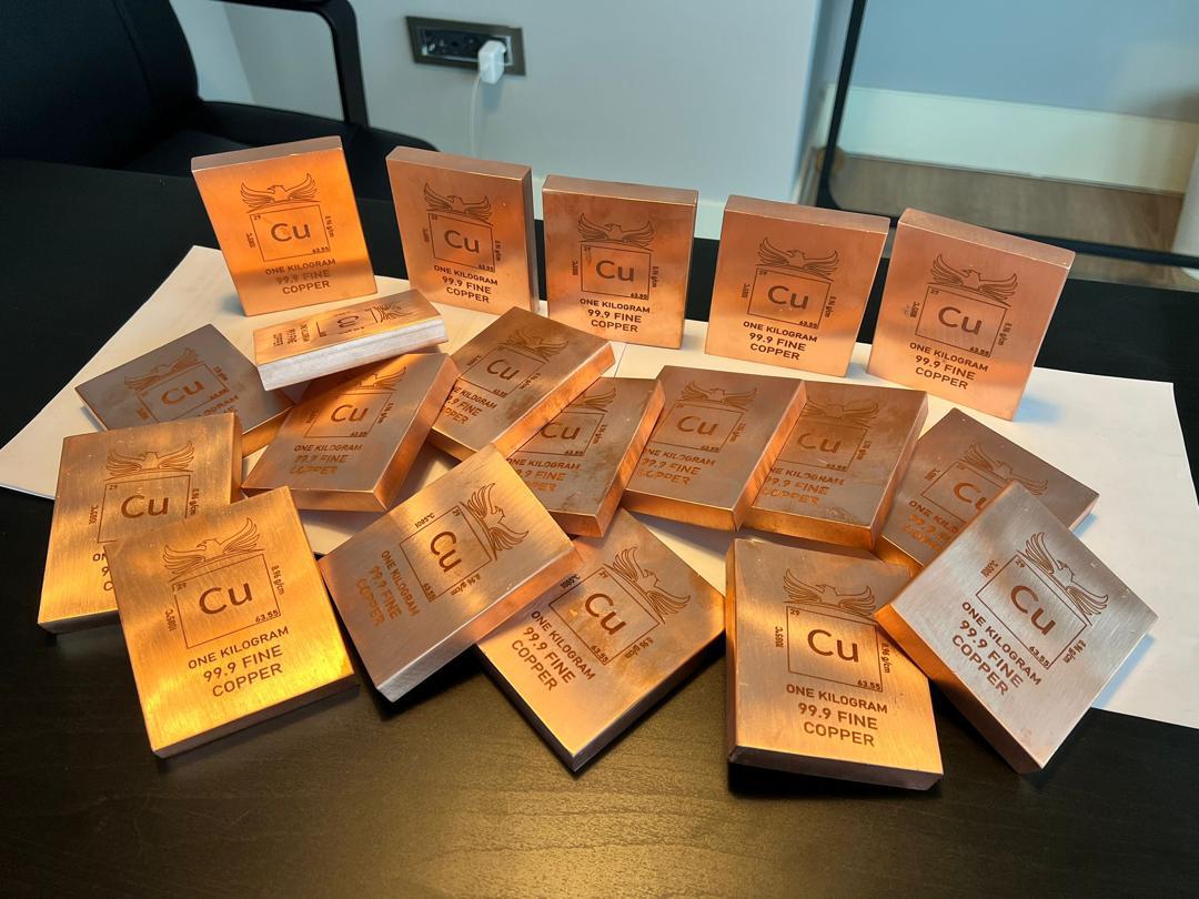 1 Kilo 99.9 Fine Copper Bar with Element Design by Falcon